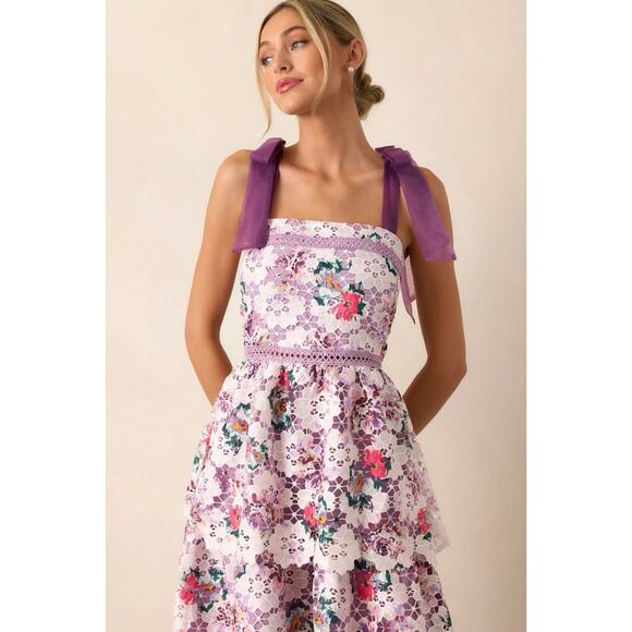 Just Me Purple Floral Lace Midi Dress - Picture 2 of 6